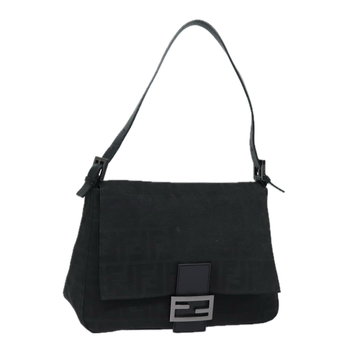 FENDI Zucca Canvas Mamma Baguette Shoulder Bag Black Auth 81190