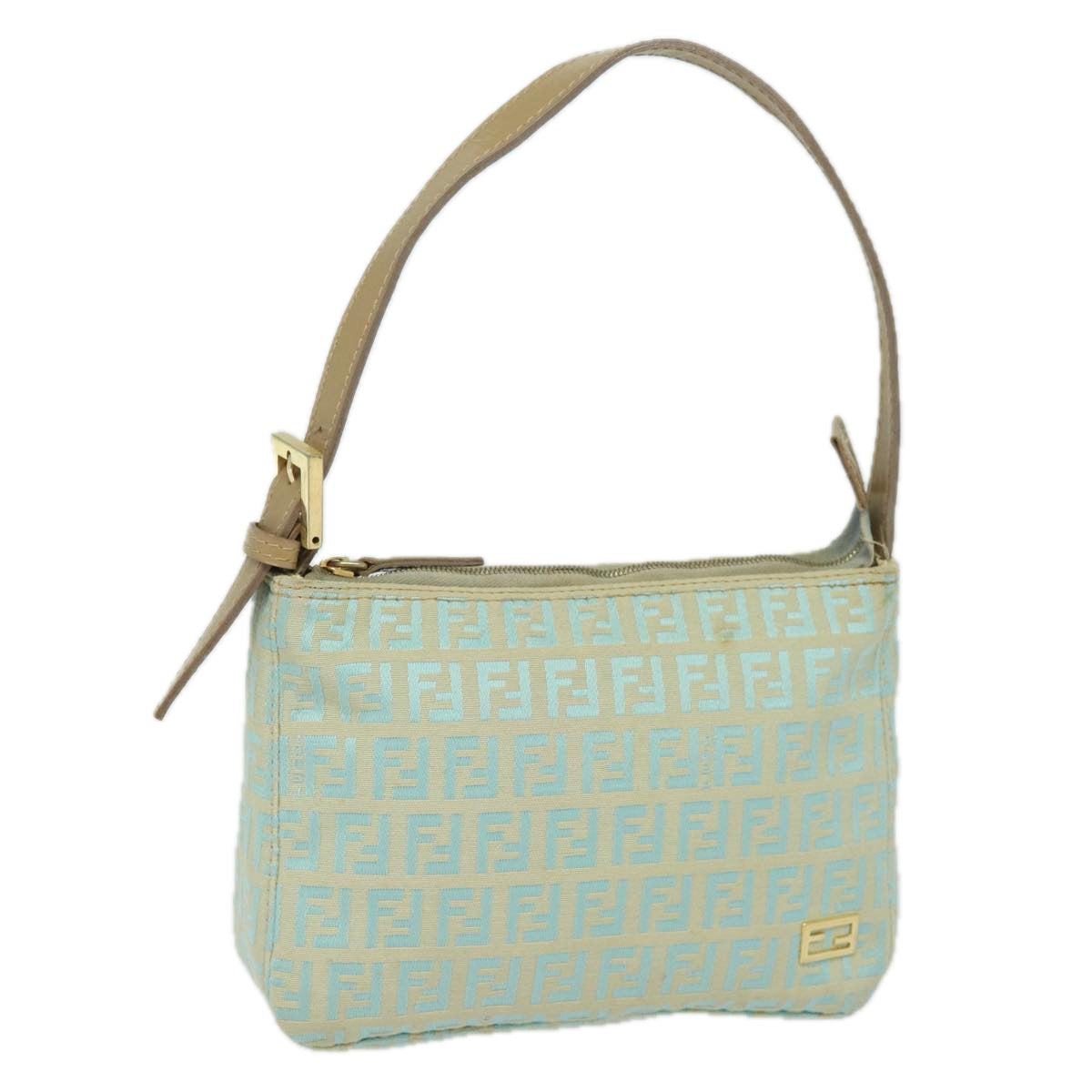 FENDI Zucchino Canvas Hand Bag Light Blue Auth 81191