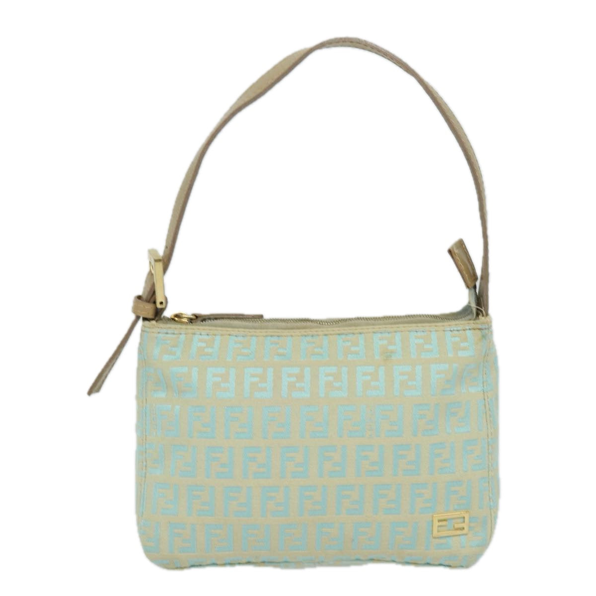 FENDI Zucchino Canvas Hand Bag Light Blue Auth 81191