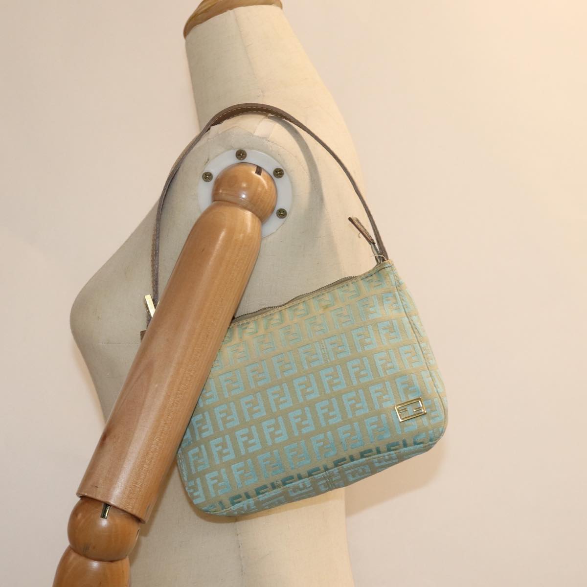 FENDI Zucchino Canvas Hand Bag Light Blue Auth 81191