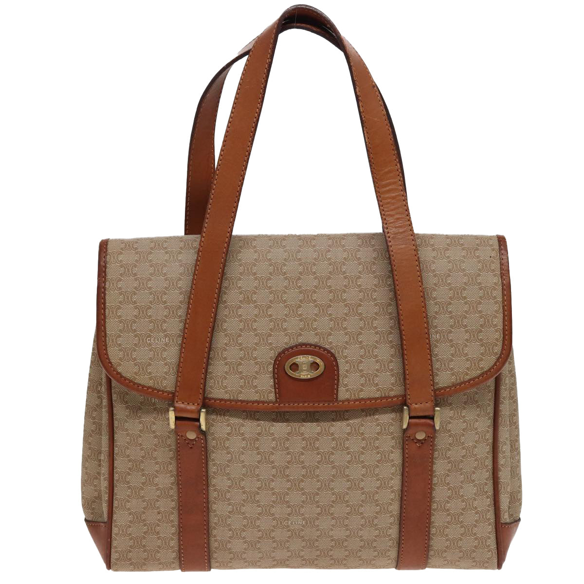 CELINE Macadam Canvas Hand Bag Beige Auth 81193