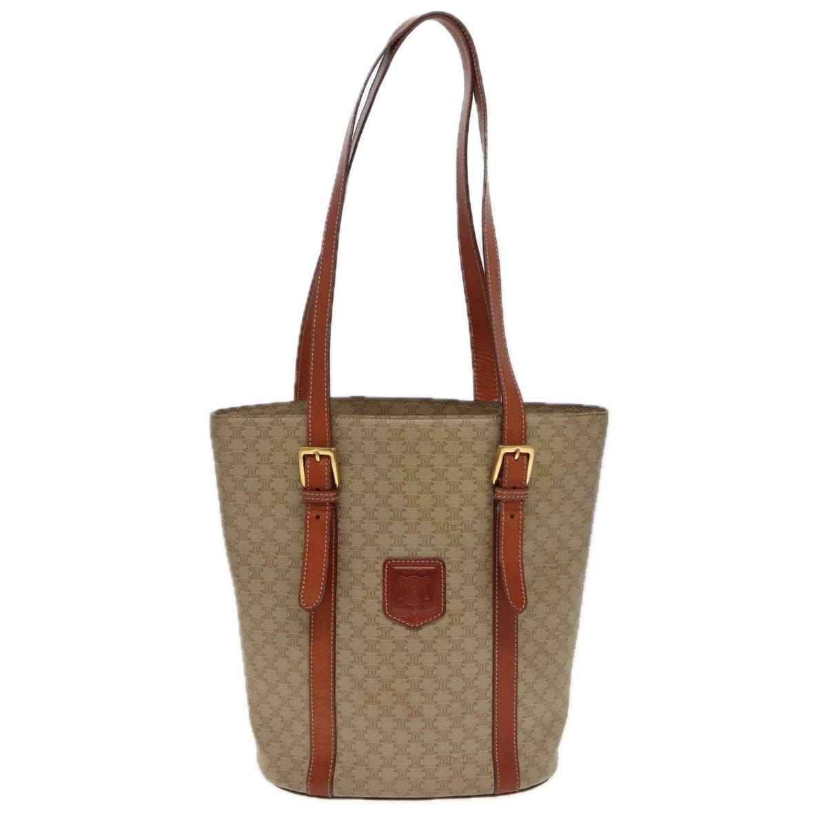 CELINE Macadam Canvas Shoulder Bag Beige Auth 81194