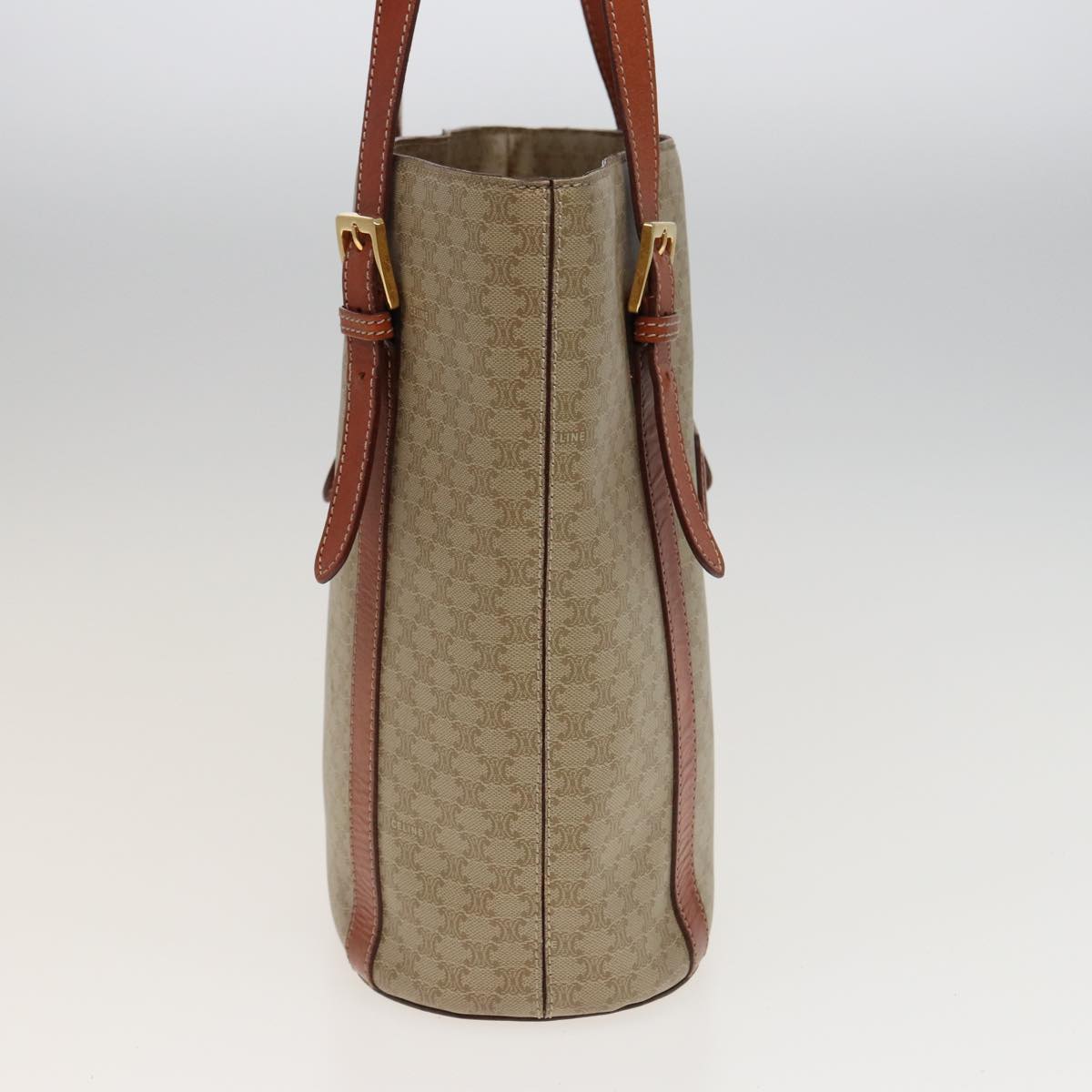 CELINE Macadam Canvas Shoulder Bag Beige Auth 81194