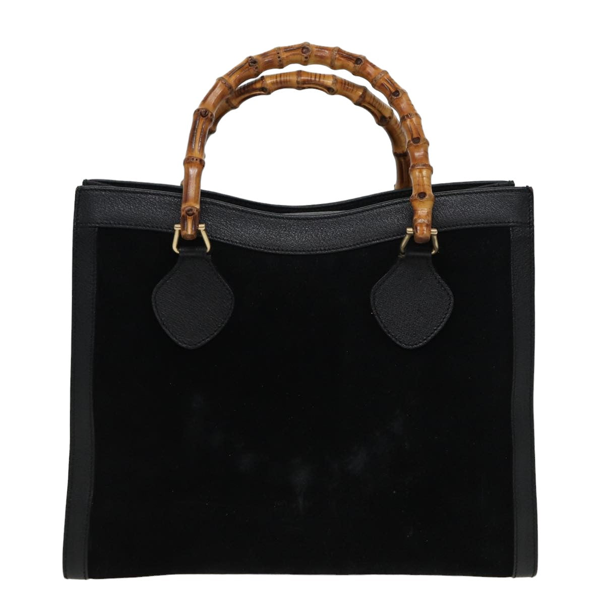 GUCCI Bamboo Hand Bag Suede Leather Black 002 2853 Auth 81197