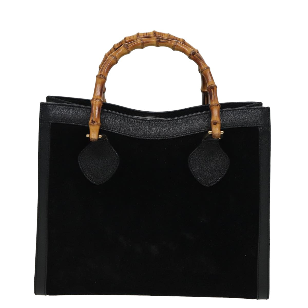 GUCCI Bamboo Hand Bag Suede Leather Black 002 2853 Auth 81197