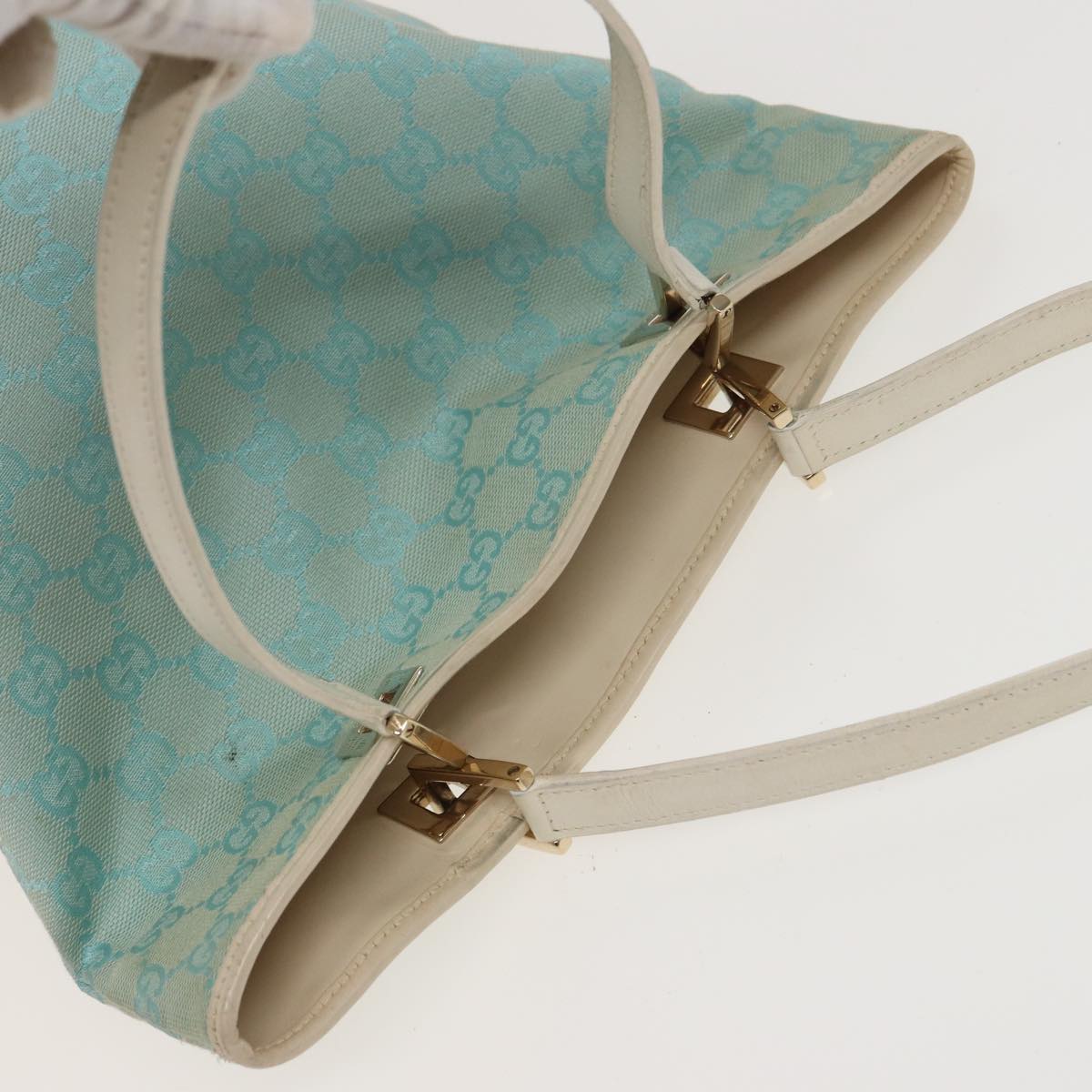 GUCCI GG Canvas Tote Bag Light Blue 002 1099 Auth 81207