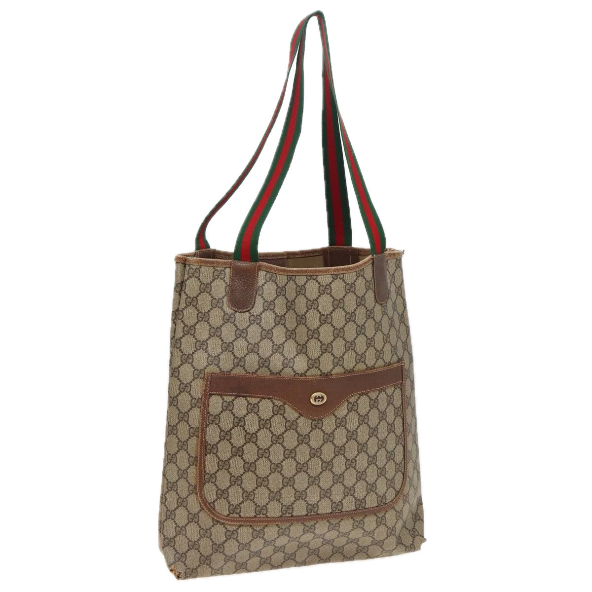 GUCCI GG Supreme Web Sherry Line Tote Bag PVC Leather Beige 89 02 003 Auth 81209