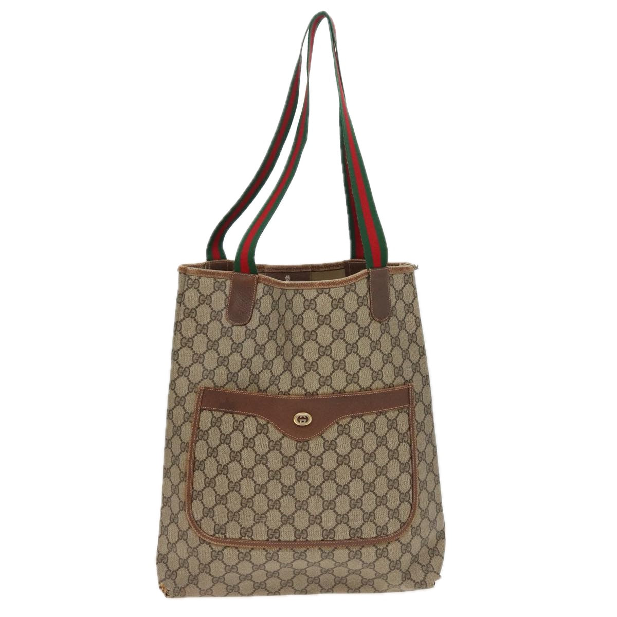 GUCCI GG Supreme Web Sherry Line Tote Bag PVC Leather Beige 89 02 003 Auth 81209