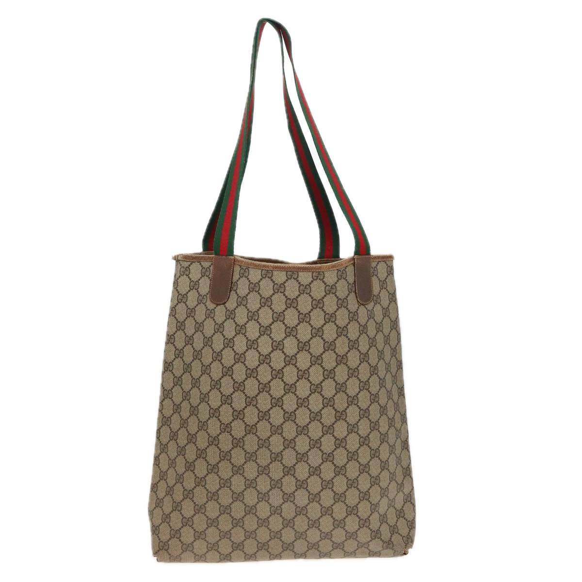 GUCCI GG Supreme Web Sherry Line Tote Bag PVC Leather Beige 89 02 003 Auth 81209