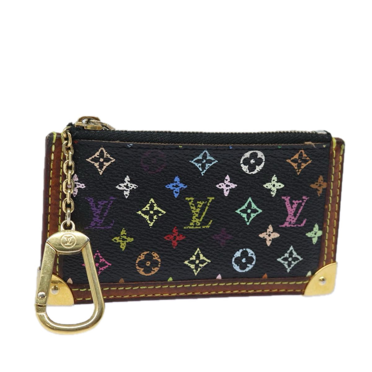 LOUIS VUITTON Monogram Multicolor Pochette Cles Purse Black M92654 Auth 81227