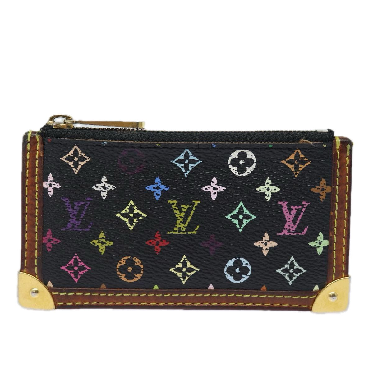 LOUIS VUITTON Monogram Multicolor Pochette Cles Purse Black M92654 Auth 81227