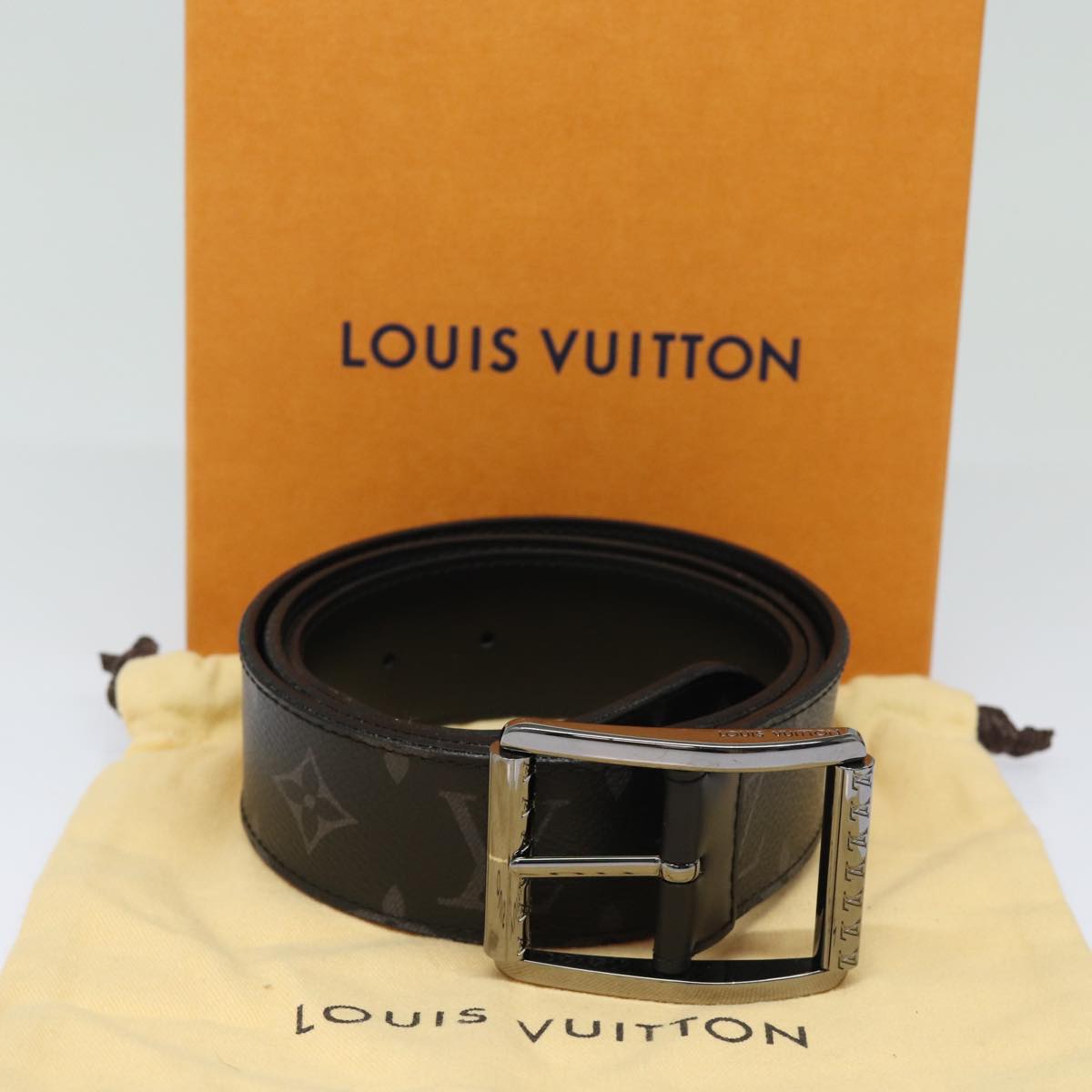 LOUIS VUITTON Monogram Eclipse Ceinture Reverso Belt 40.9"" M9044 LV Auth 81229