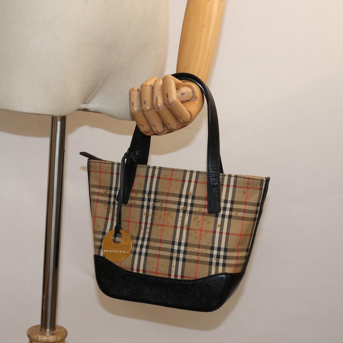 BURBERRY Nova Check Hand Bag Canvas Beige Auth 81322