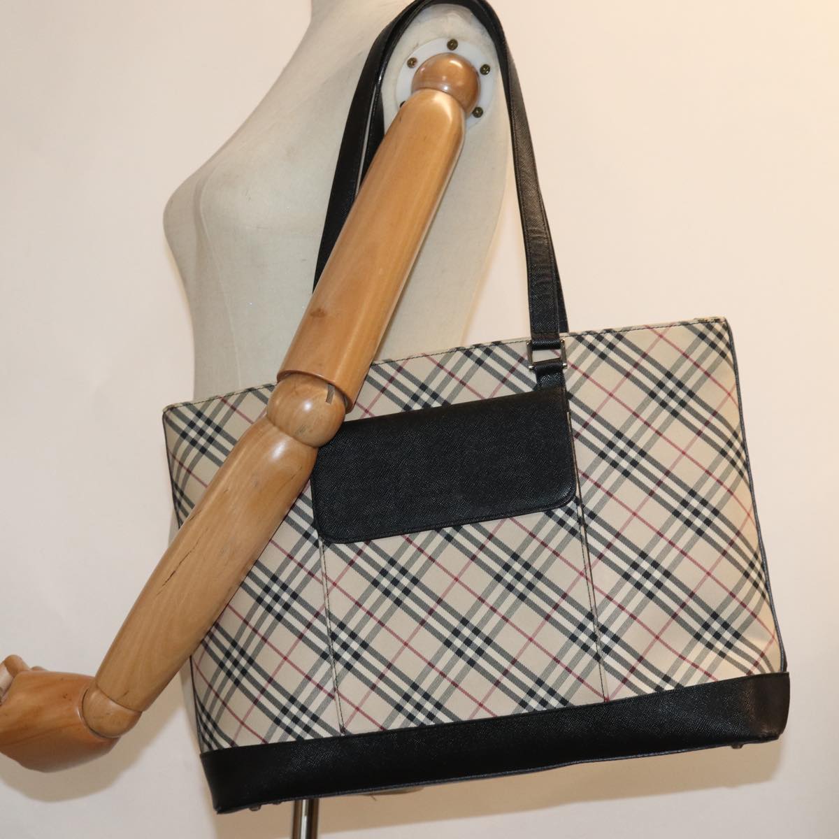 BURBERRY Nova Check Tote Bag Canvas Beige Auth 81323