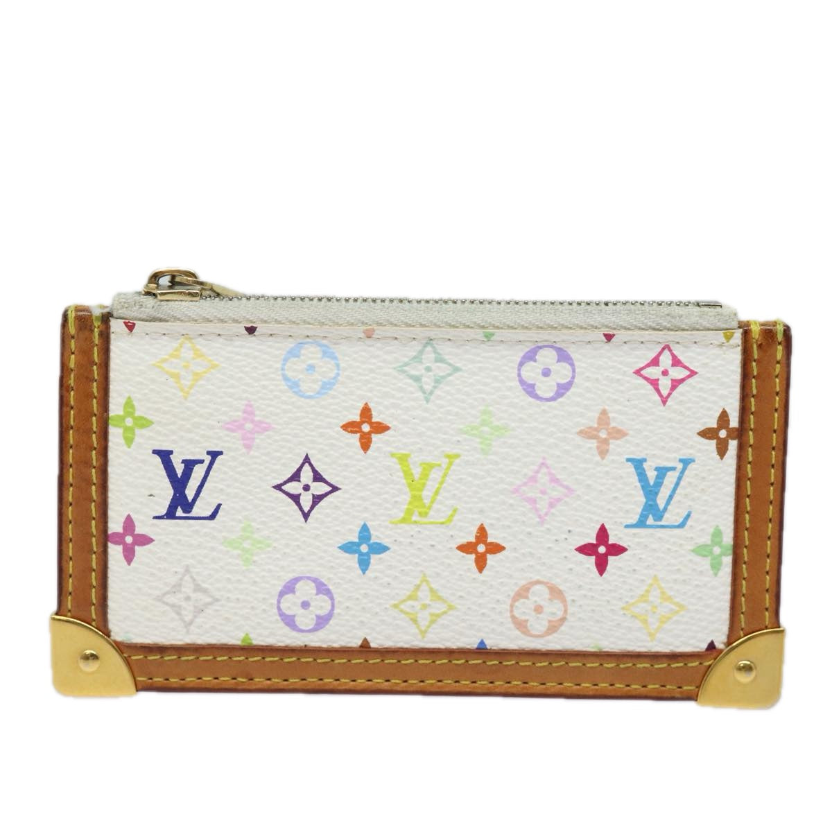 LOUIS VUITTON Monogram Multicolor Pochette Cles Purse White M92655 Auth 81333