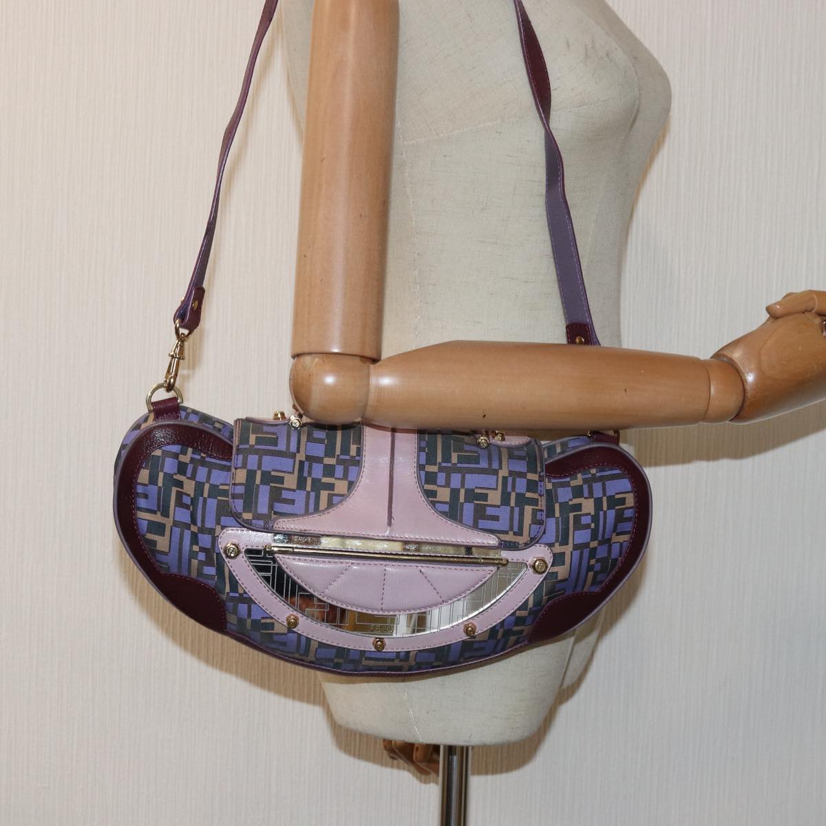 FENDI Zucca Canvas Shoulder Bag Purple Auth 81351