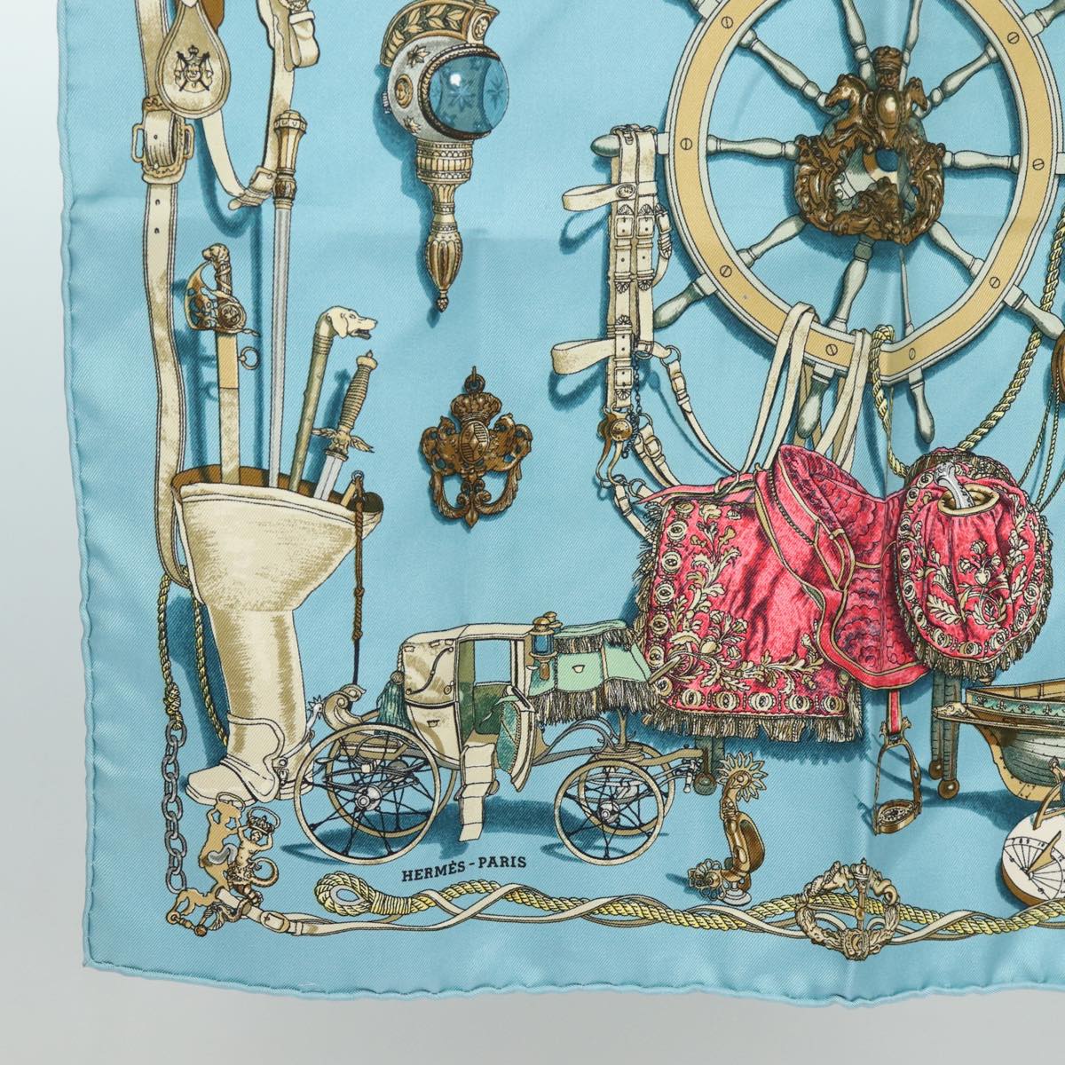 HERMES Carre 45 Scarf MUSEE Silk Blue Auth 81359