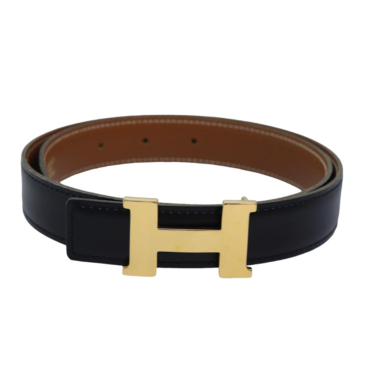 HERMES Constance Belt Leather 31.1"" Black Auth 81360