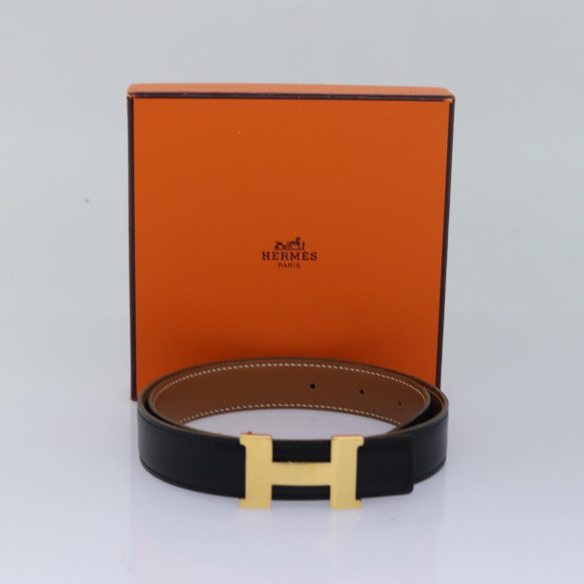 HERMES Constance Belt Leather 31.1"" Black Auth 81360