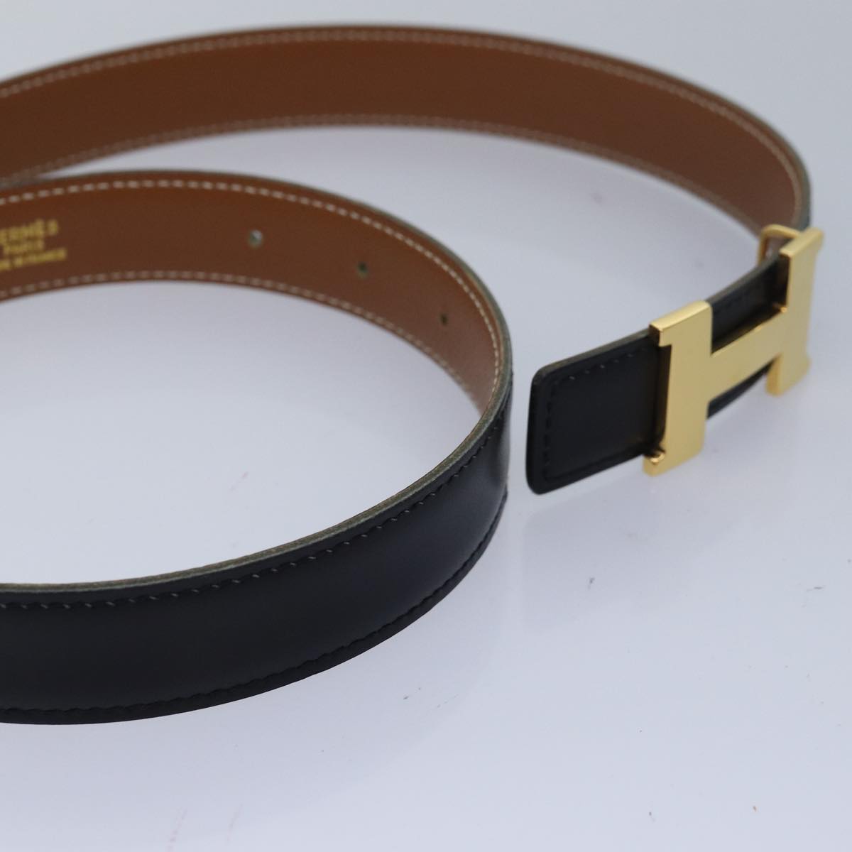 HERMES Constance Belt Leather 31.1"" Black Auth 81360