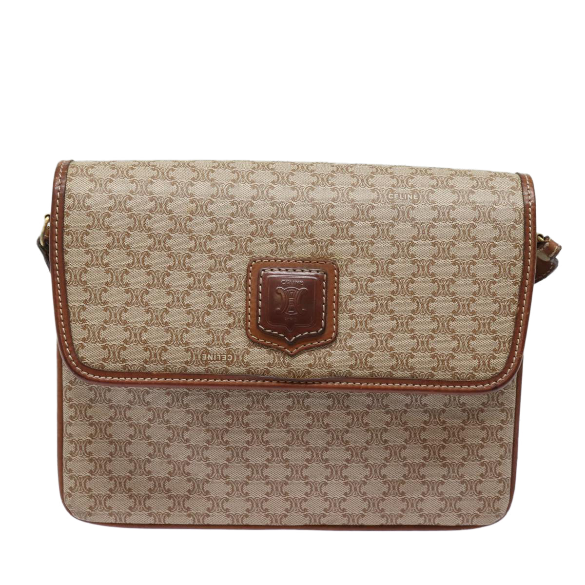 CELINE Macadam Canvas Shoulder Bag Beige Auth 81365 - 0