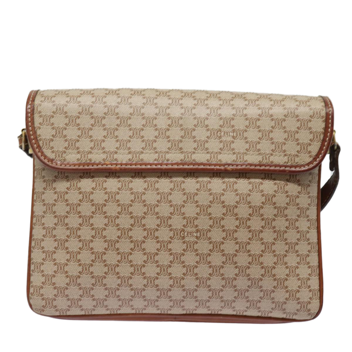 CELINE Macadam Canvas Shoulder Bag Beige Auth 81365