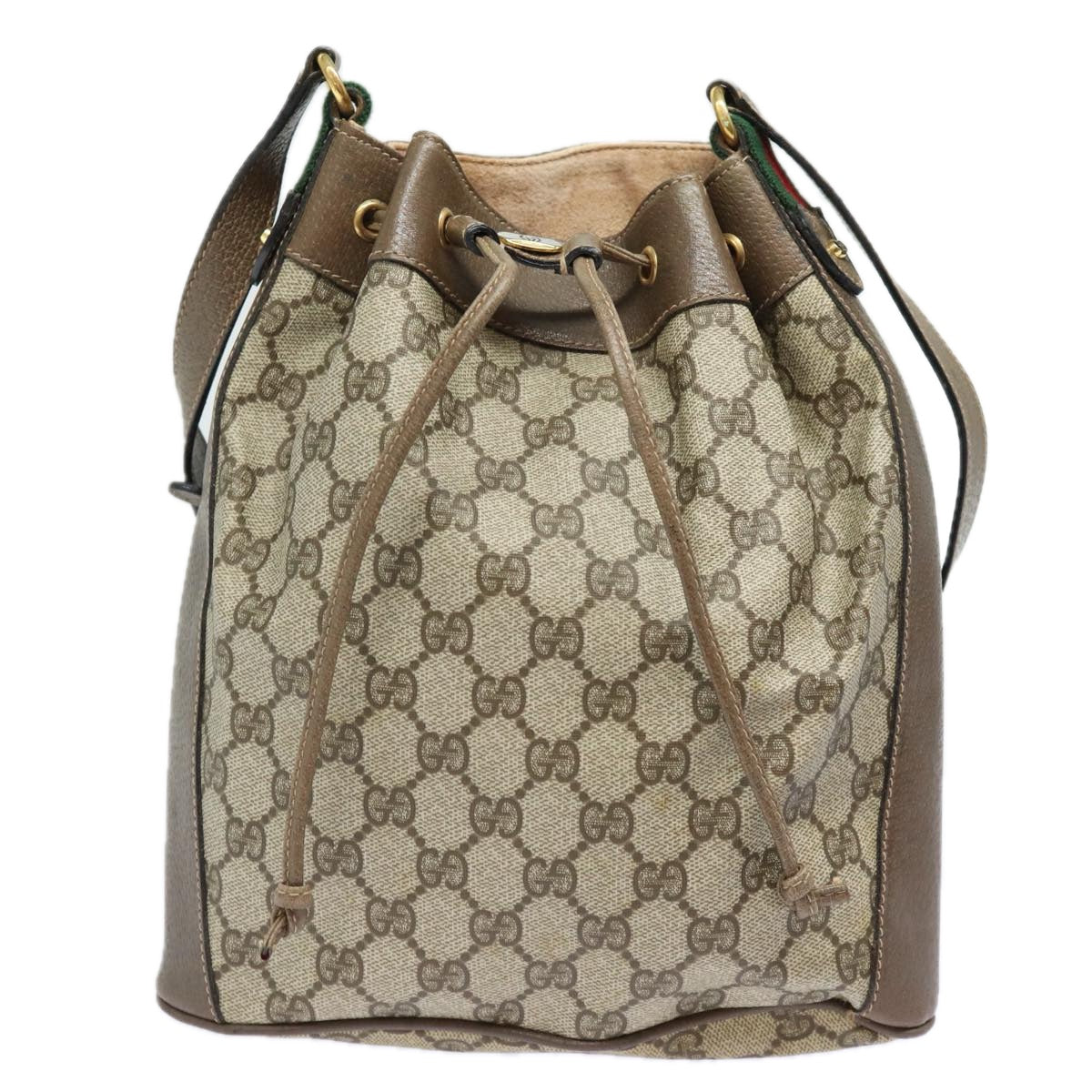 GUCCI GG Supreme Web Sherry Line Shoulder Bag PVC Beige 41 02 034 Auth 81369