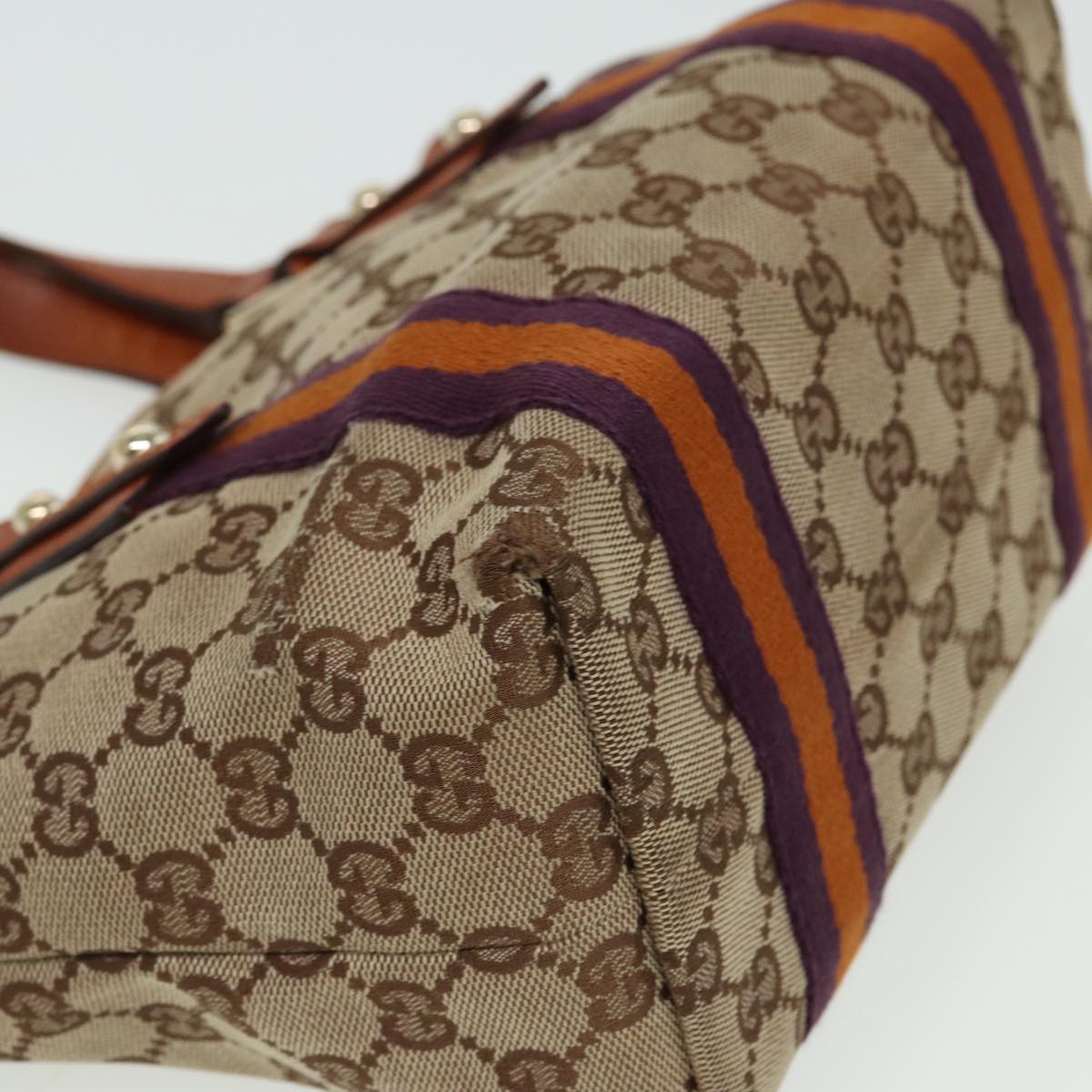 GUCCI GG Canvas Sherry Line Hand Bag Beige Purple 139261 Auth 81370