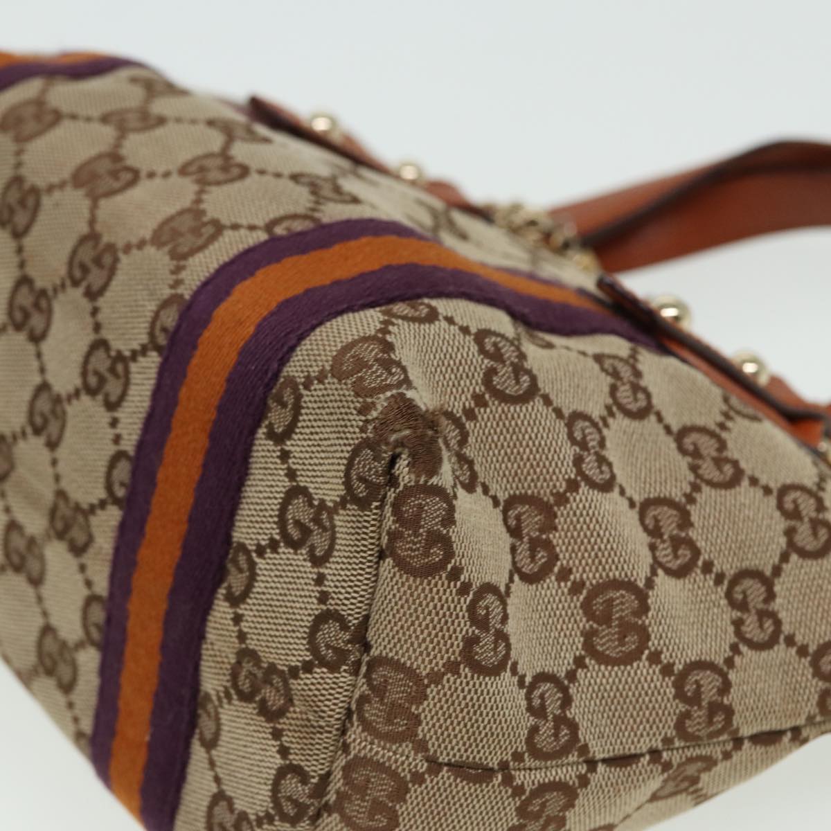 GUCCI GG Canvas Sherry Line Hand Bag Beige Purple 139261 Auth 81370