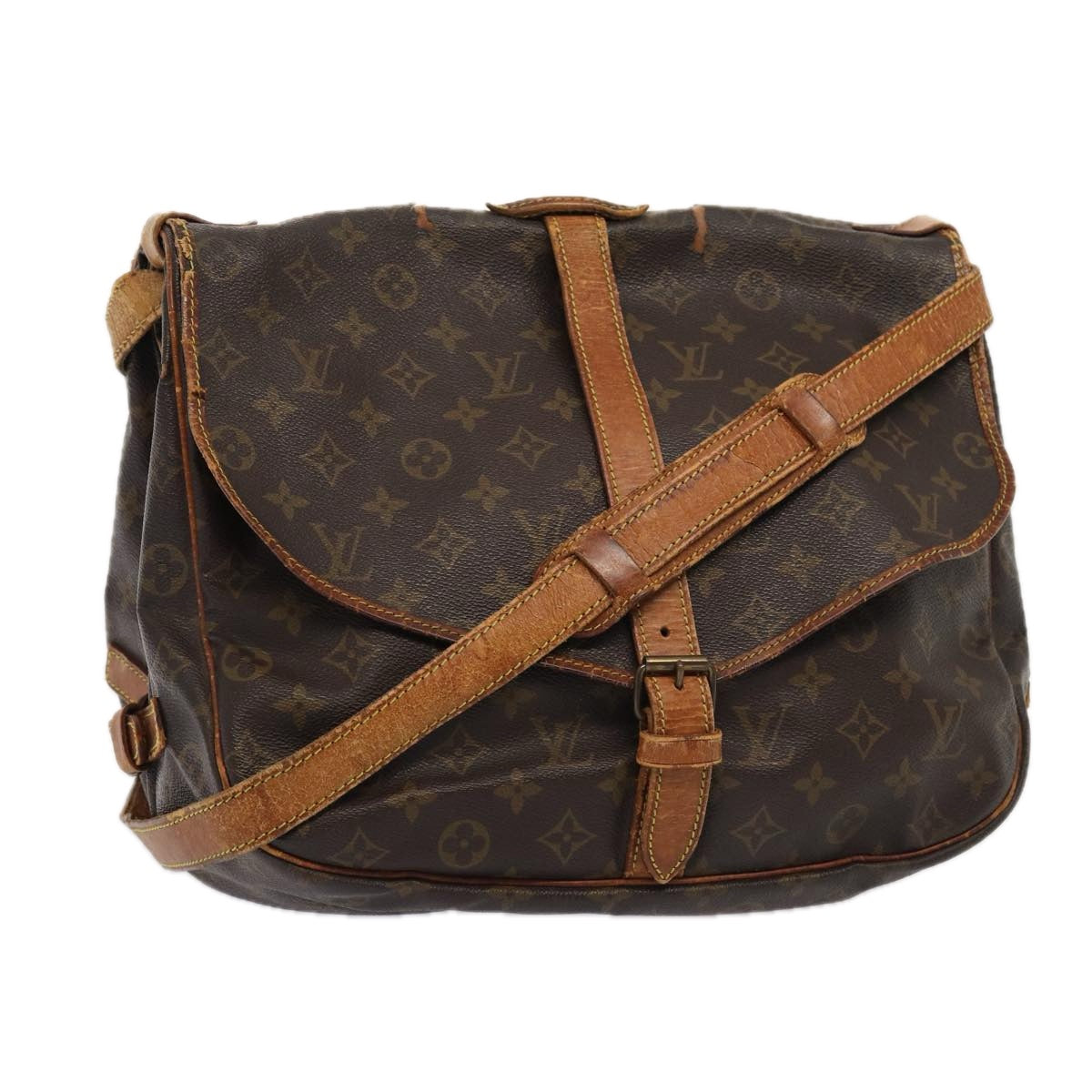 LOUIS VUITTON Monogram Saumur 35 Shoulder Bag M42254 LV Auth 81387