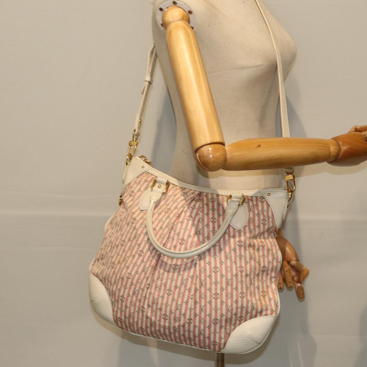 LOUIS VUITTON Mini Lin Croisette Marina PM Bag Pink White M95495 LV Auth 81435