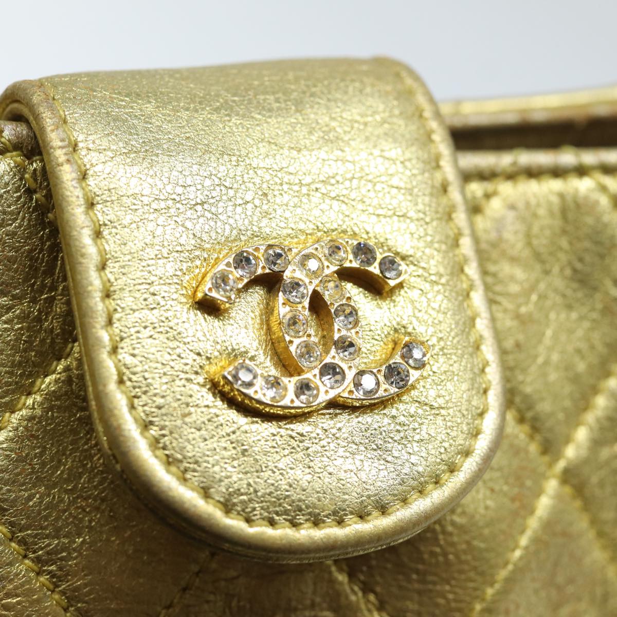 CHANEL Chain Matelasse Shoulder Bag Lamb Skin Gold CC Auth 81441A