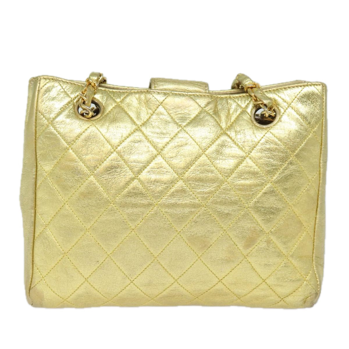 CHANEL Chain Matelasse Shoulder Bag Lamb Skin Gold CC Auth 81441A