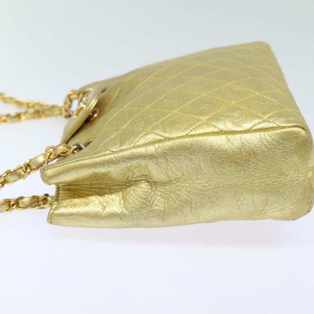 CHANEL Chain Matelasse Shoulder Bag Lamb Skin Gold CC Auth 81441A