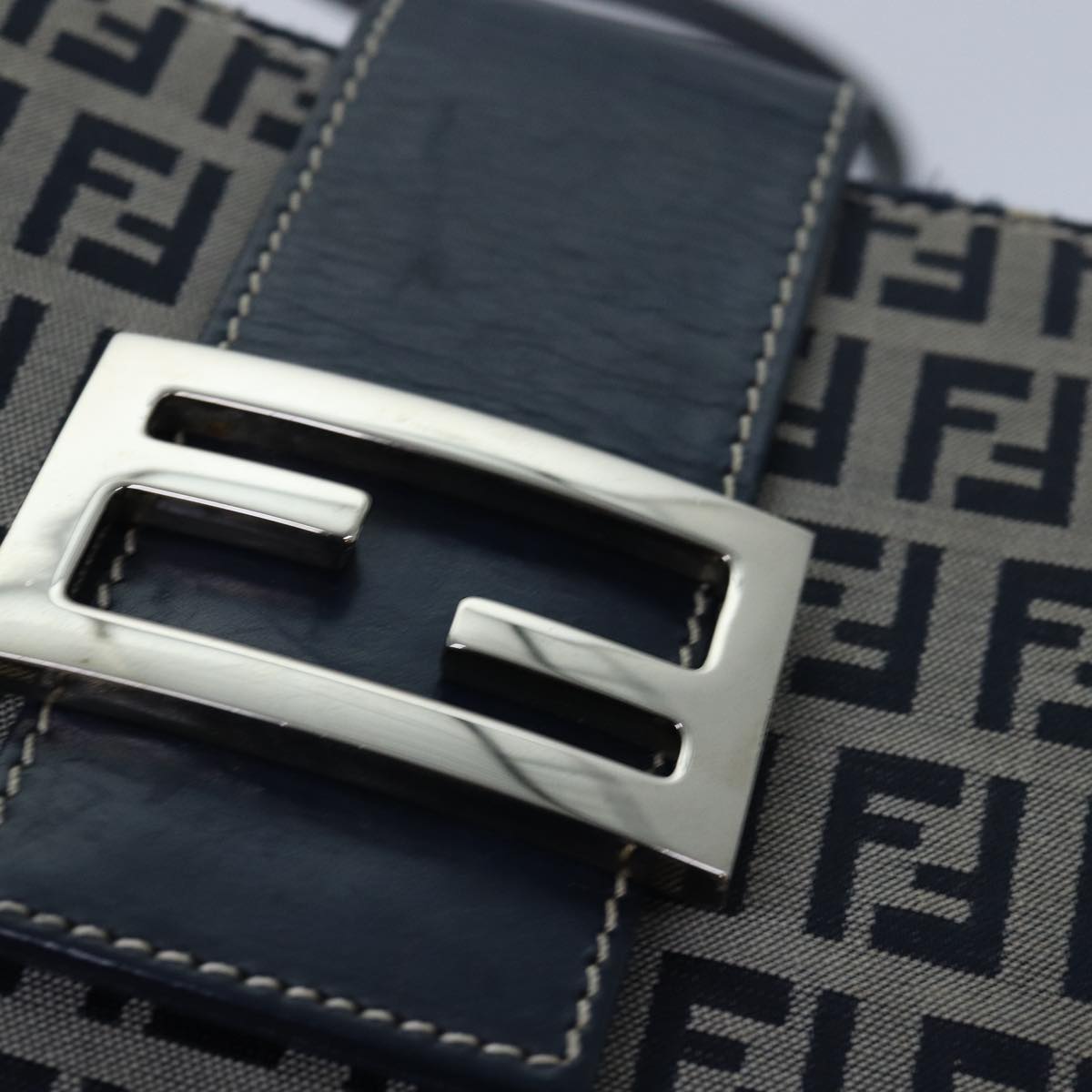 FENDI Zucchino Canvas Mamma Baguette Hand Bag Navy Auth 81442