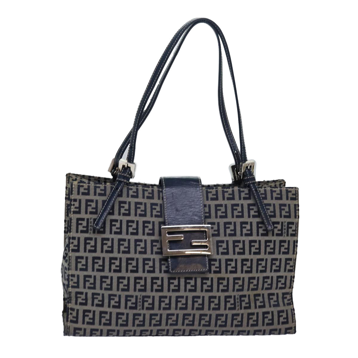 FENDI Zucchino Canvas Mamma Baguette Hand Bag Navy Auth 81442