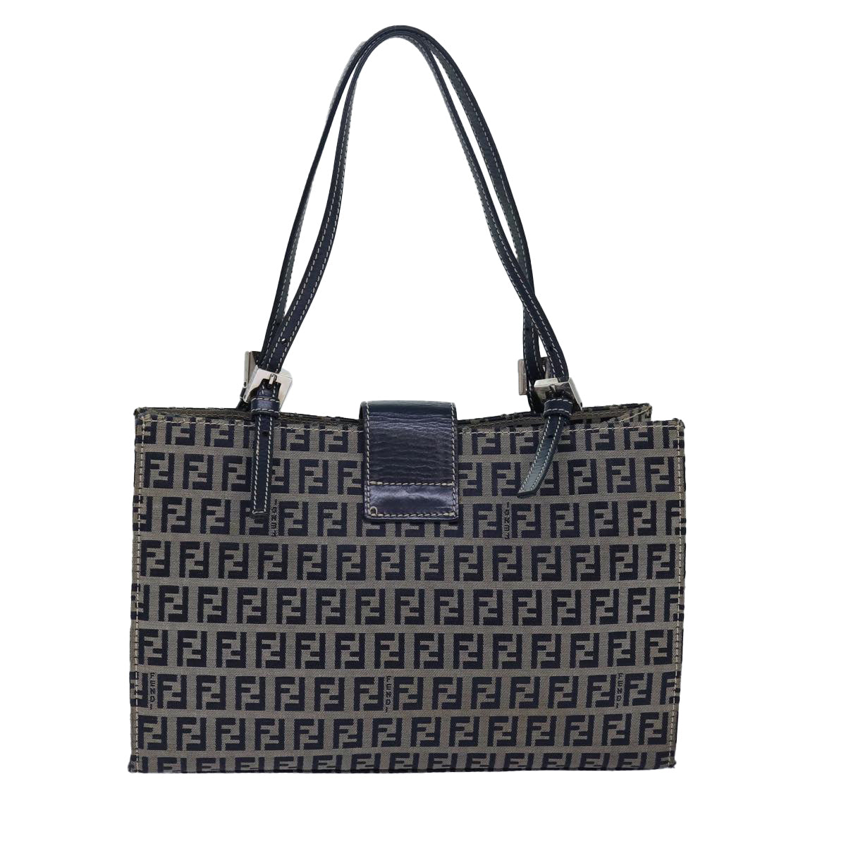 FENDI Zucchino Canvas Mamma Baguette Hand Bag Navy Auth 81442 - 0