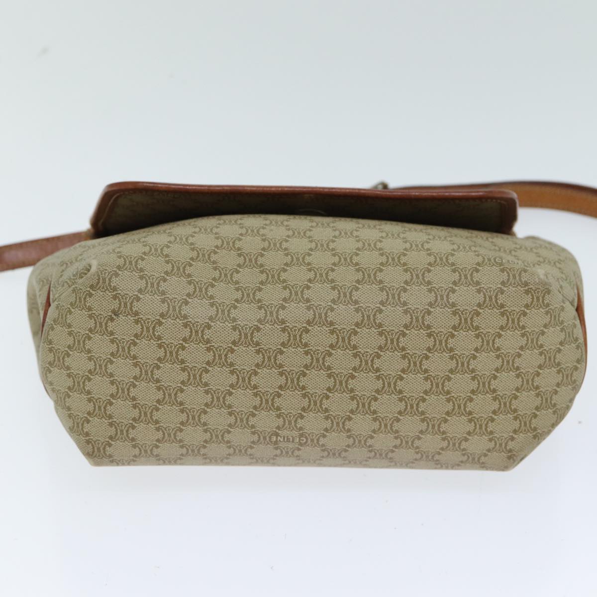 CELINE Macadam Canvas Shoulder Bag Beige Auth 81445