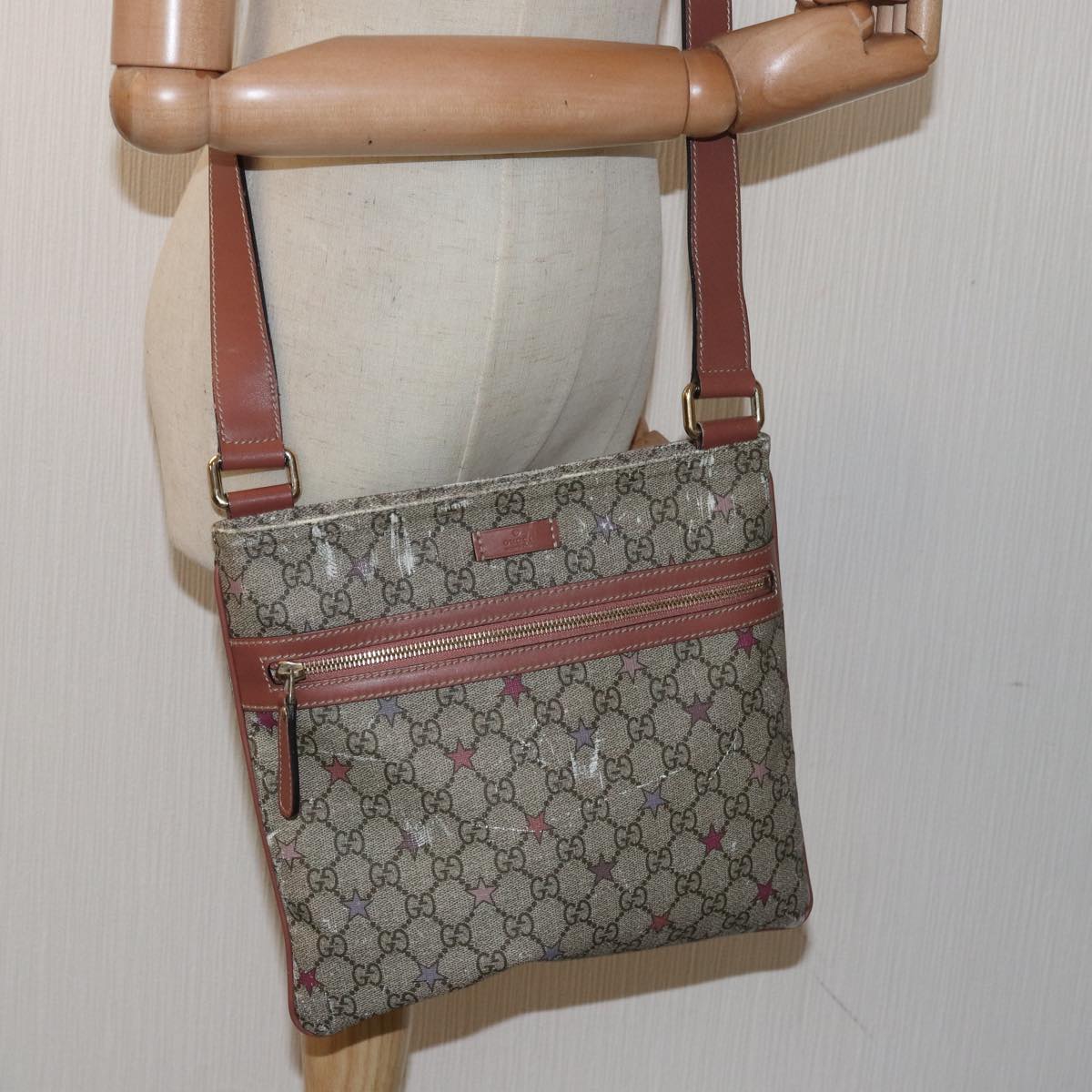 GUCCI GG Supreme Shoulder Bag PVC Leather Beige 295257 Auth 81454