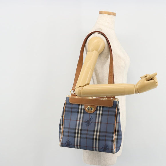 Burberrys Nova Check Tote Bag PVC Leather Blue Auth 81458