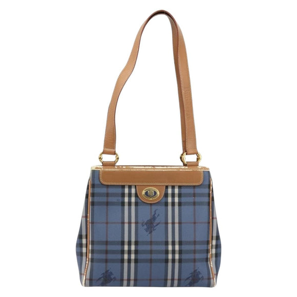 Burberrys Nova Check Tote Bag PVC Leather Blue Auth 81458