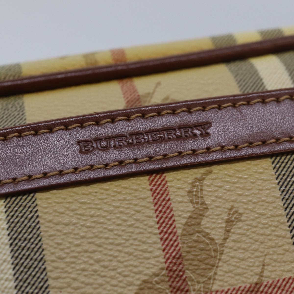 BURBERRY Nova Check Clutch Bag PVC Leather Beige Auth 81460