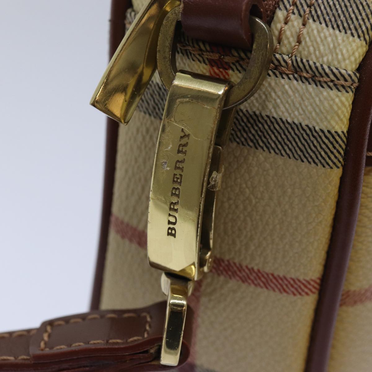 BURBERRY Nova Check Clutch Bag PVC Leather Beige Auth 81460