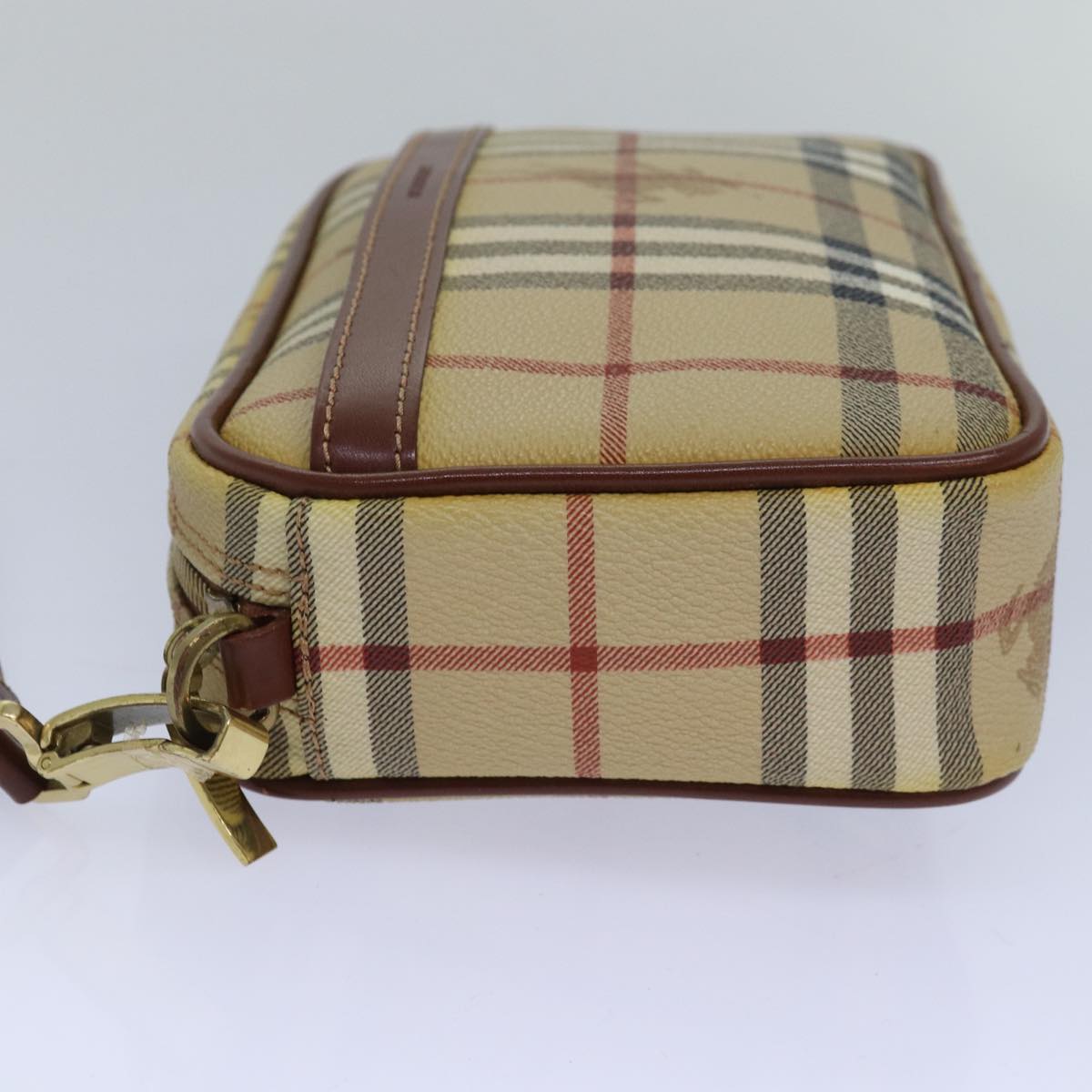 BURBERRY Nova Check Clutch Bag PVC Leather Beige Auth 81460