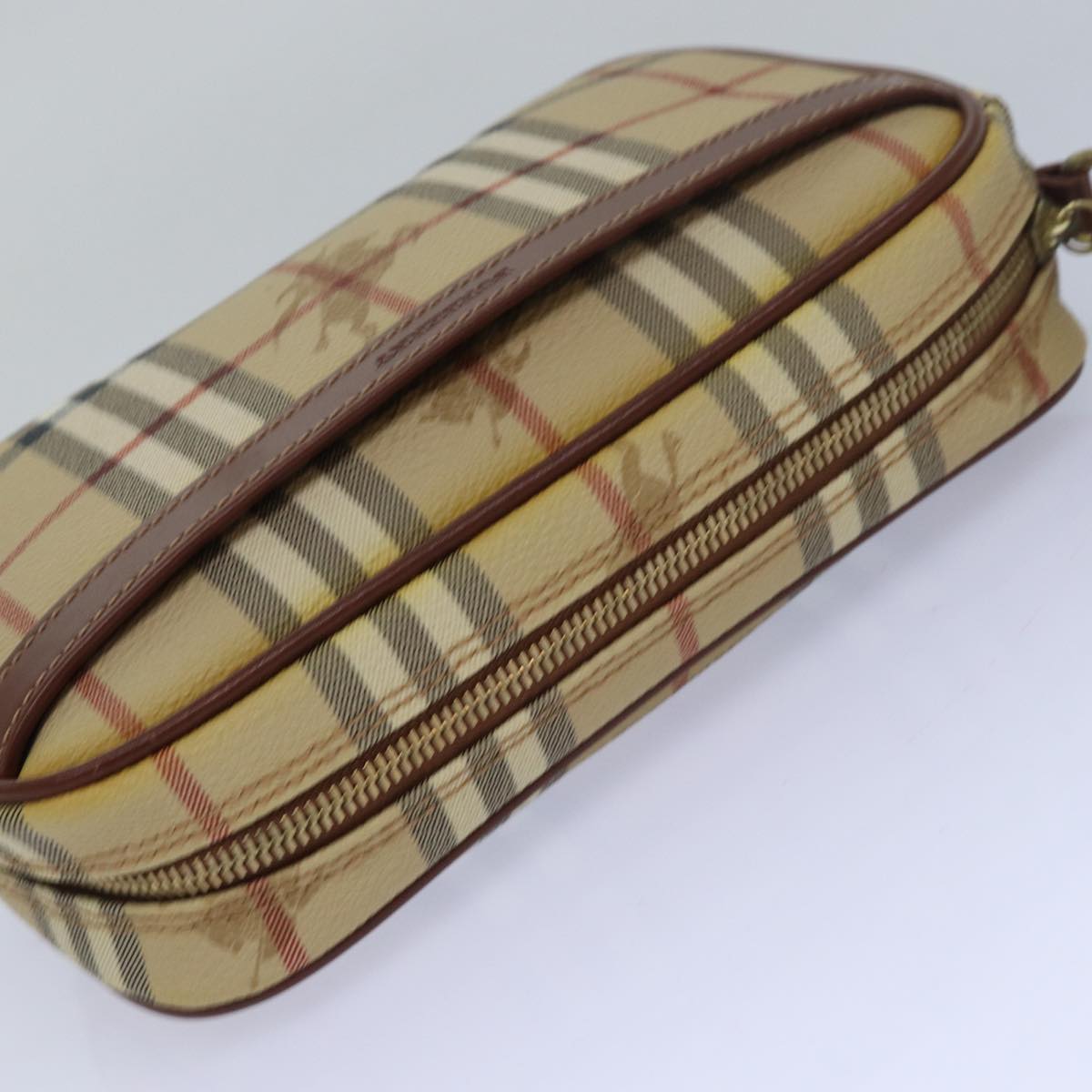 BURBERRY Nova Check Clutch Bag PVC Leather Beige Auth 81460