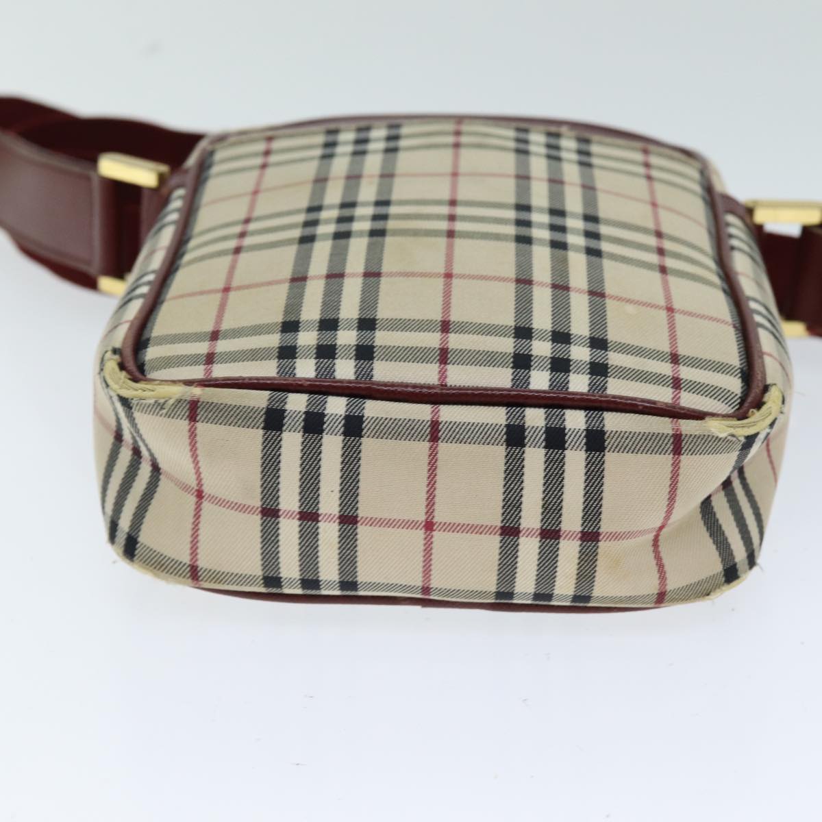 BURBERRY Nova Check Shoulder Bag Canvas Leather Beige Red Auth 81463