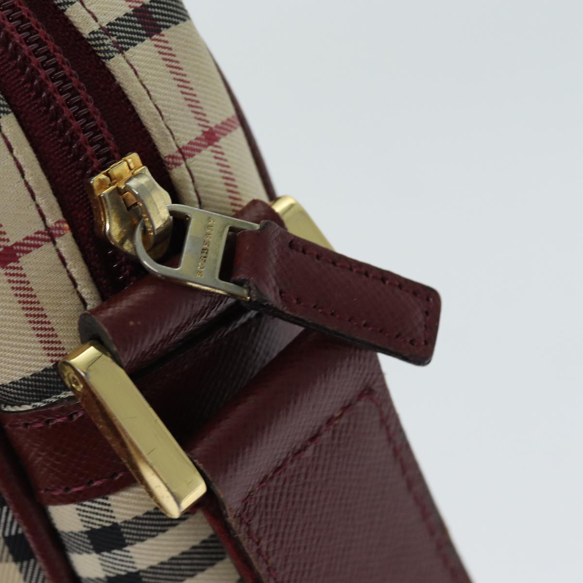 BURBERRY Nova Check Shoulder Bag Canvas Leather Beige Red Auth 81463