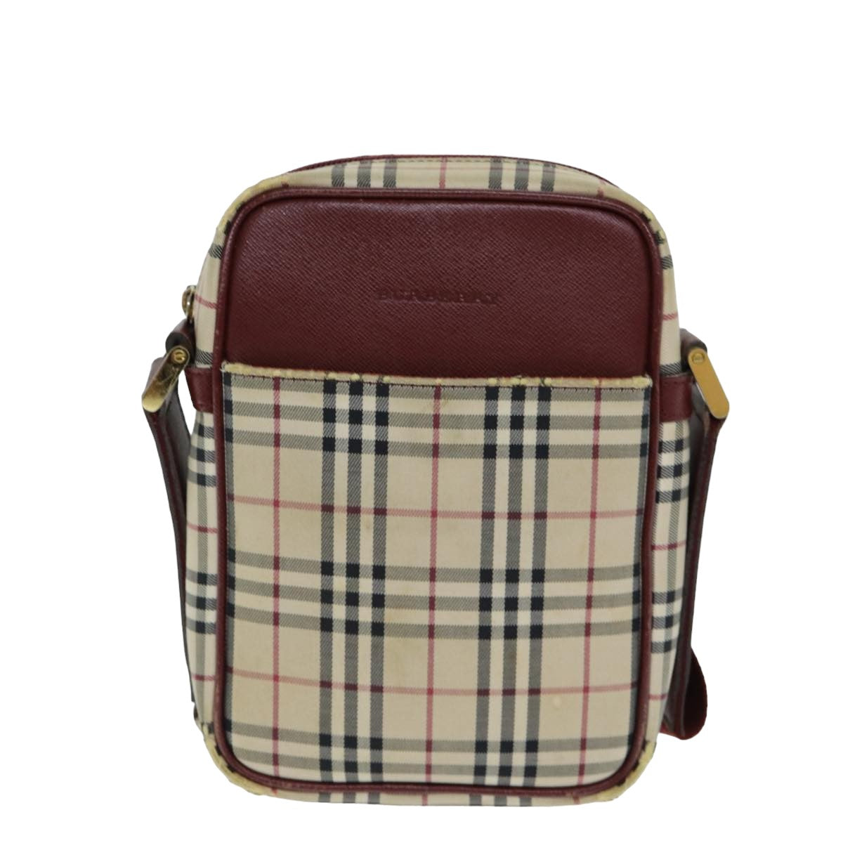 BURBERRY Nova Check Shoulder Bag Canvas Leather Beige Red Auth 81463