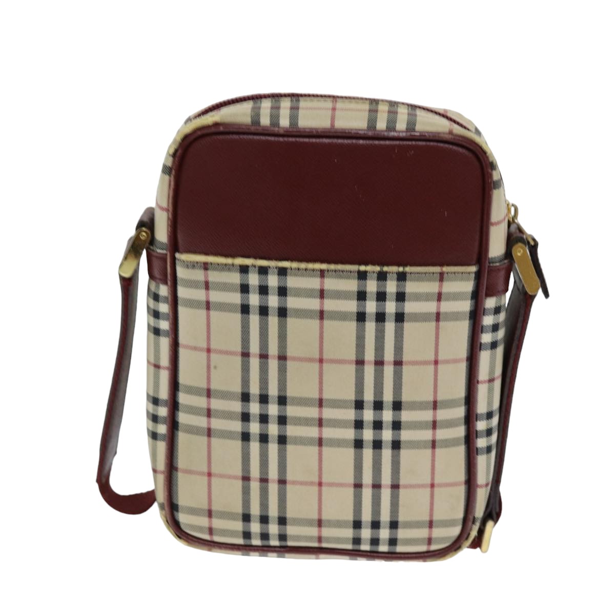 BURBERRY Nova Check Shoulder Bag Canvas Leather Beige Red Auth 81463