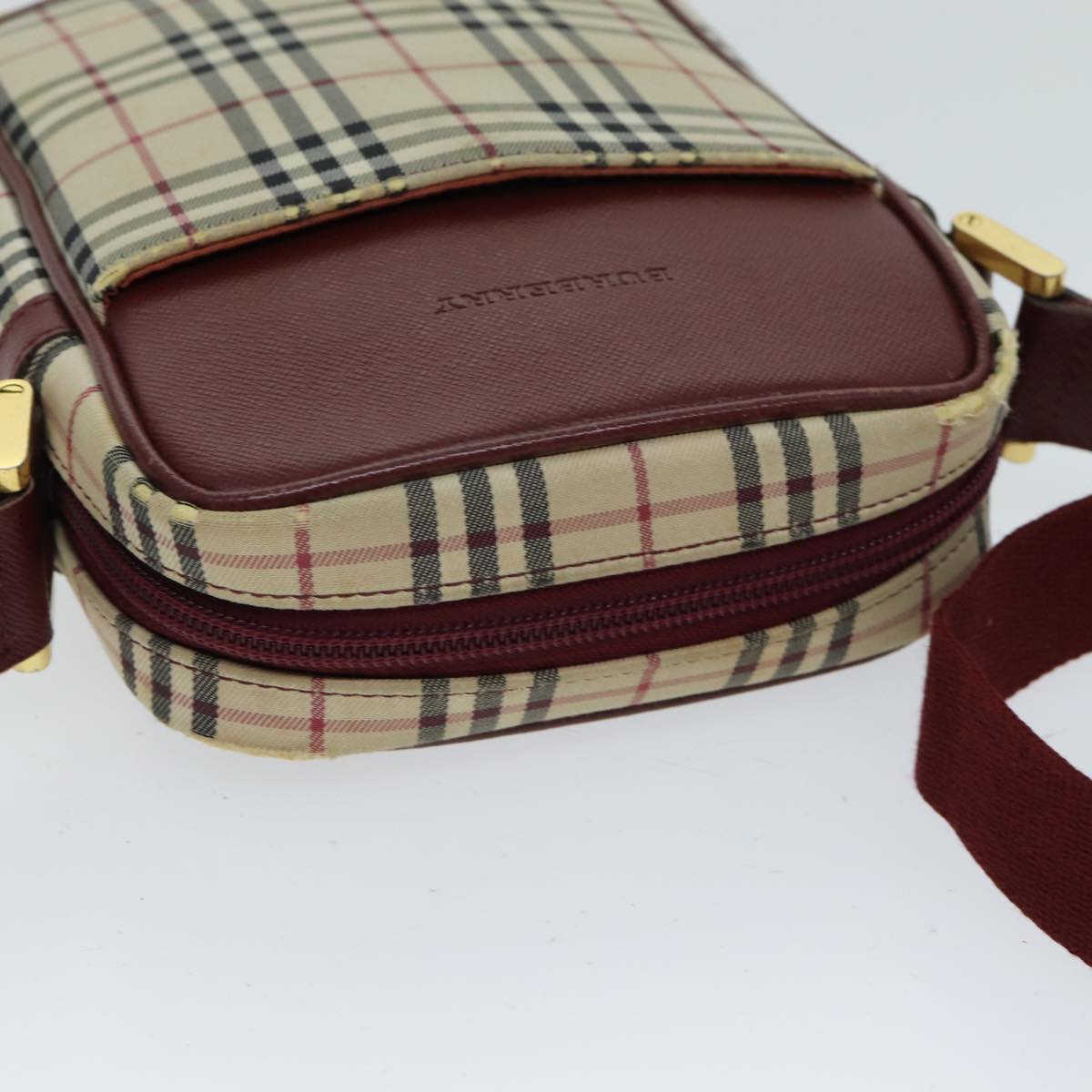 BURBERRY Nova Check Shoulder Bag Canvas Leather Beige Red Auth 81463